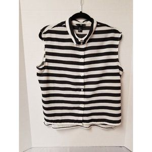 H&M Black and White stripe button down sleeveless blouse size M